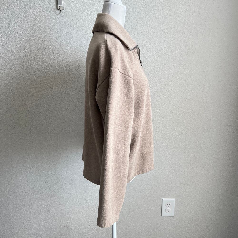 Uniqlo Oatmeal 1/2 Zip Brushed Fleece Pullover Jacket Women's L Casual Normcore - Picture 5 of 7